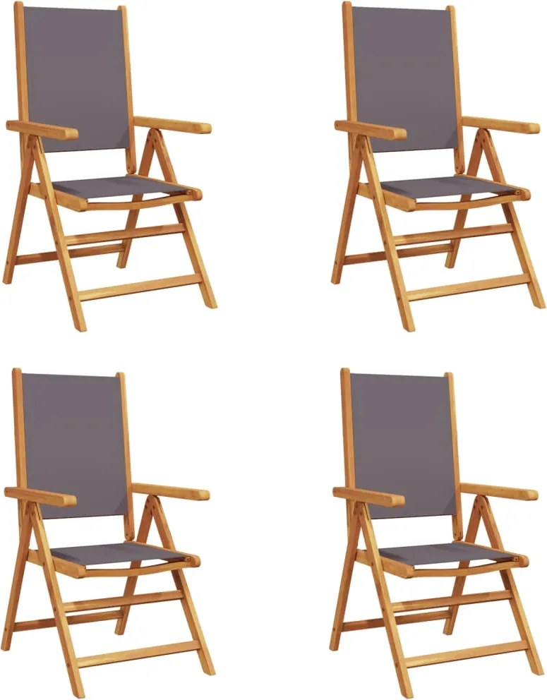 vidaXL Scaune de grădină rabatabile 4 buc., textil antracit/lemn masiv