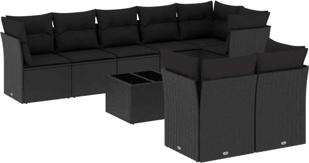 vidaXL Set mobilier de grădină cu perne, 9 piese, negru, poliratan