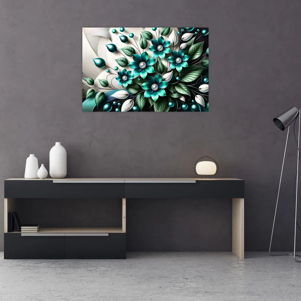 Tablou - Flori turcoaz 3D (90x60 cm)