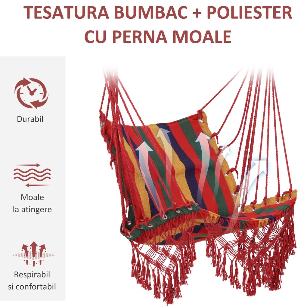Outsunny Hamac Scaun Suspendat din Poliester Rezistent, Design Colorat, 100x60x100 cm | Aosom Romania
