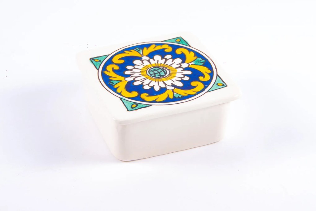 Cutie de depozitare din ceramică decorativă Floare Albă