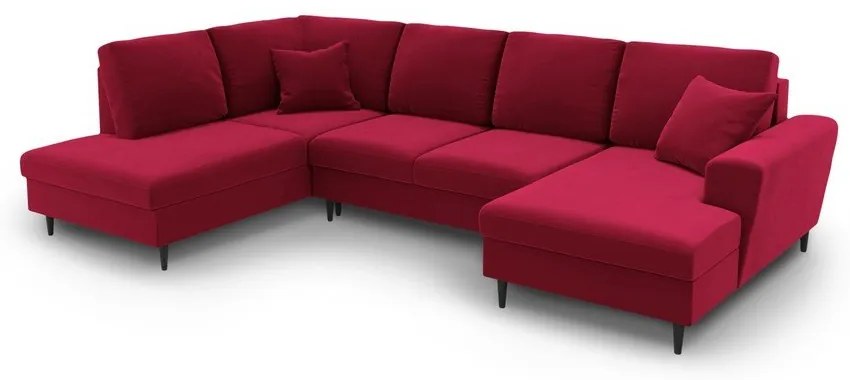 Colțar roșu extensibil, cu spațiu de depozitare cu tapițerie din catifea (cu colț pe partea stângă-în formă de "U") Kyoto – Cosmopolitan Design