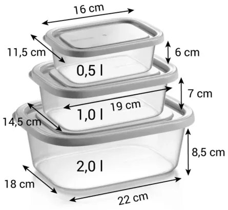 Caserole de congelare Tescoma 4FOOD, 3 buc, 0,5 l,1 l, 2 l