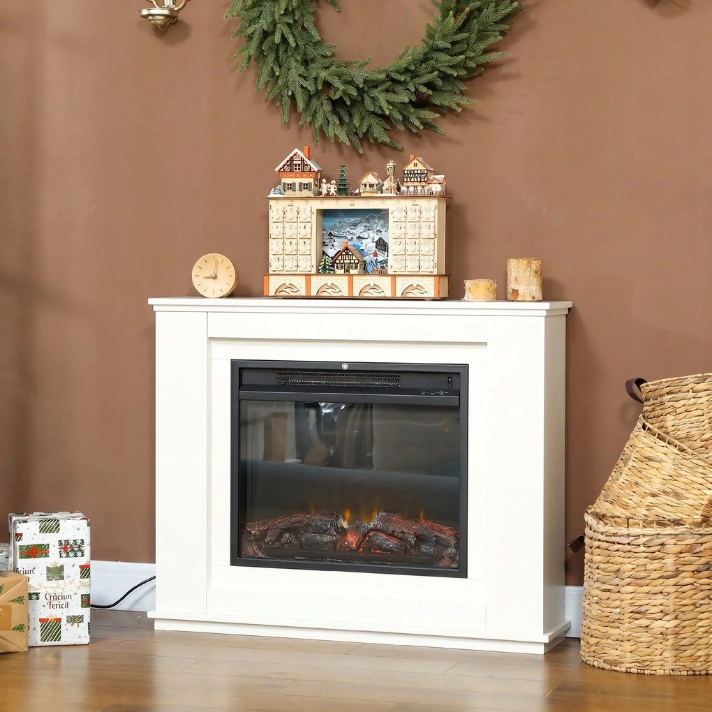 HOMCOM Șemineu Electric cu Flacără în 12 Culori și 5 Niveluri de Luminozitate, Telecomandă și Timer, 98x25x80 cm, Alb și Negru | Aosom Romania