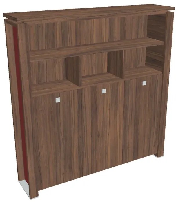 Dulap înalt pentru haine Verno+ S 200 x 46 x 210 cm, cu rafturi, nuc / roșu