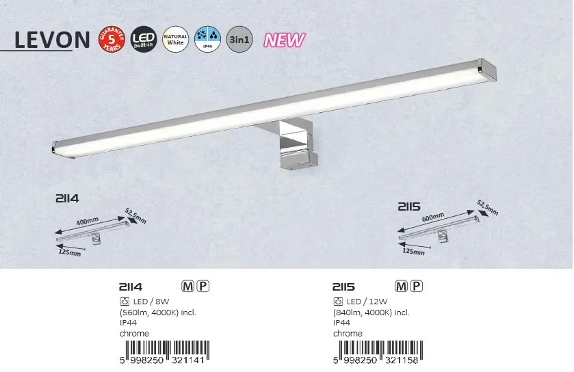 Aplica de perete LED pentru oglinda baie cu protectie IP44 Levon 2114 RX
