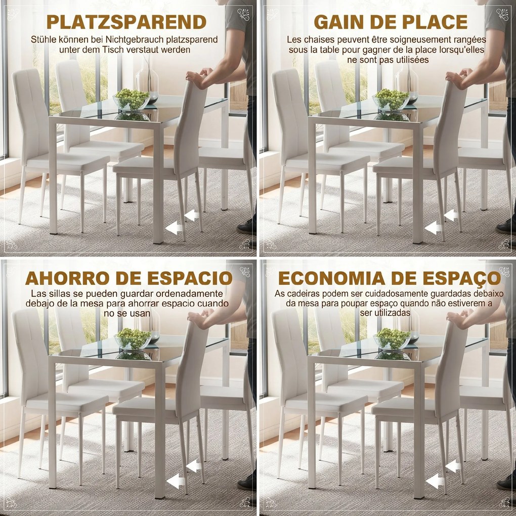 HOMCOM Set Masa pentru 4 Persoane cu 4 Scaune Tapițate, Design Modern și Elegant, Ideal pentru Dining, Alb | Aosom Romania