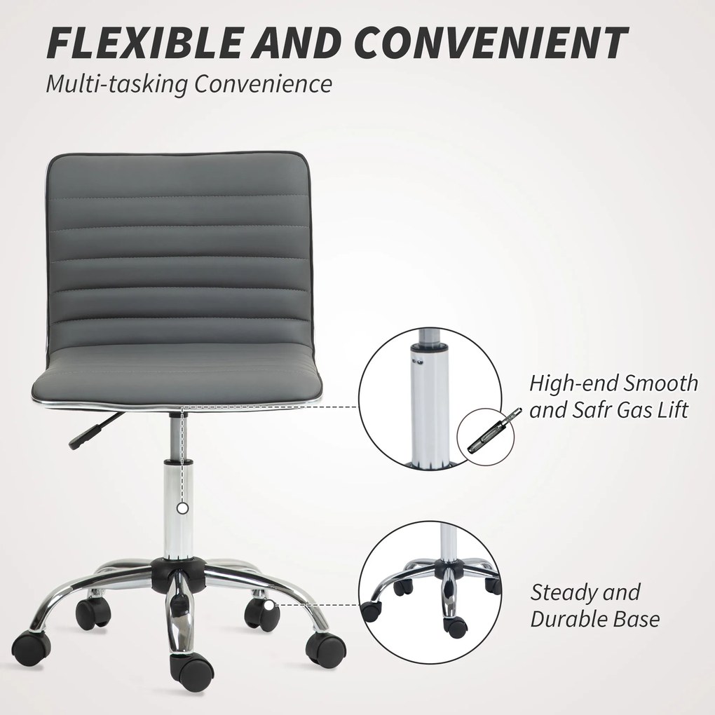 HOMCOM Scaun Ergonomic de Birou cu Înălțime Reglabilă, Șezut Pivotant și 5 Rotile, 48x52x78-90 cm, Gri Închis | Aosom Romania