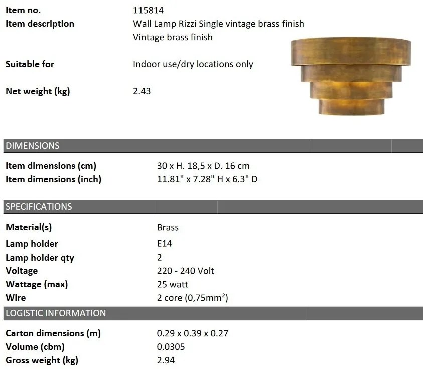 Aplica de perete design LUX Rizzi Single