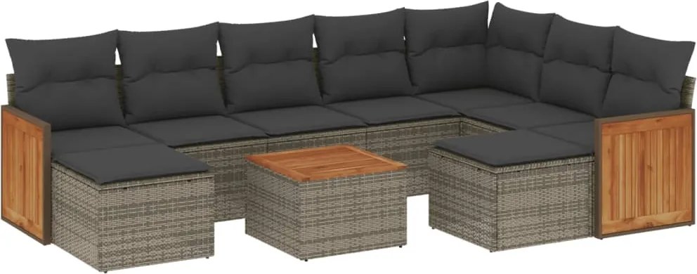 vidaXL Set mobilier de grădină cu perne, 10 piese, gri, poliratan