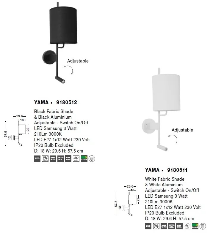 Aplica de perete moderna cu reader LED Yama neagra NVL-9180512