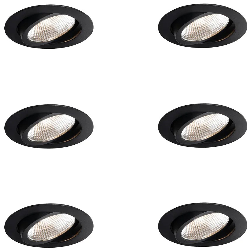 Set de 6 spoturi încastrate negre 9,5 cm, inclusiv LED 1300 lm, cu dimmer IP65 - Gaius