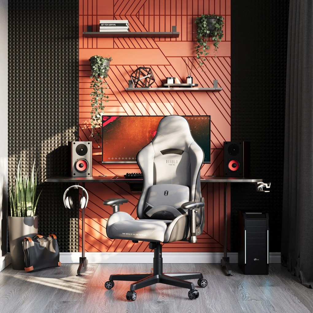 Scaun gaming Diablo X-Starter din țesătură gri