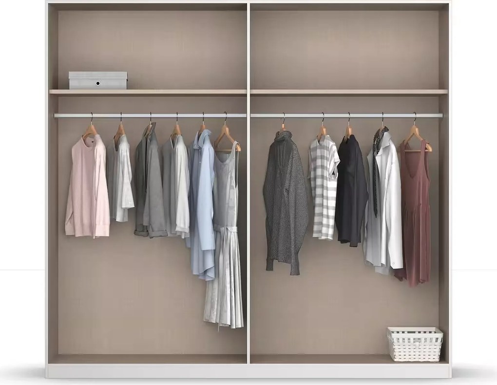 Set dormitor format din 4 piese, dulap, cadru pat 160/200 cm și 2 noptiere, culoare alb cu gri antracit