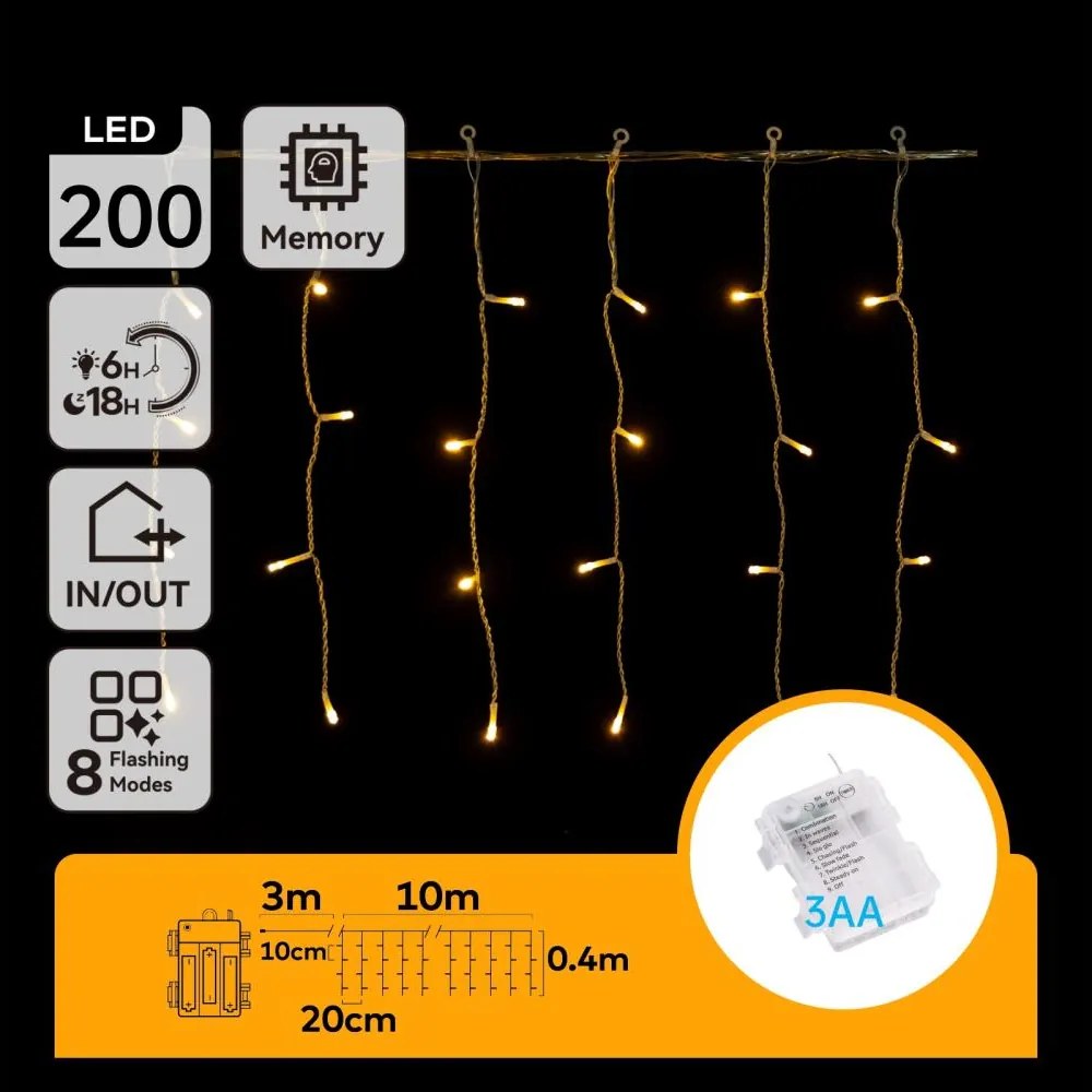 Aigostar - Ghirlandă LED pentru exterior, 200 LED, 8 funcții, 13 x 0,4 m, IP44, alb cald