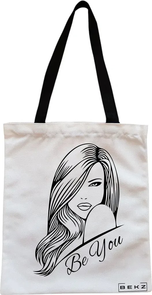 Sacosa de Panza pentru Cumparaturi, Geanta Tote, model Be You 3, Cu fermoar, 38x34.5 cm, Alba, BEKZ®