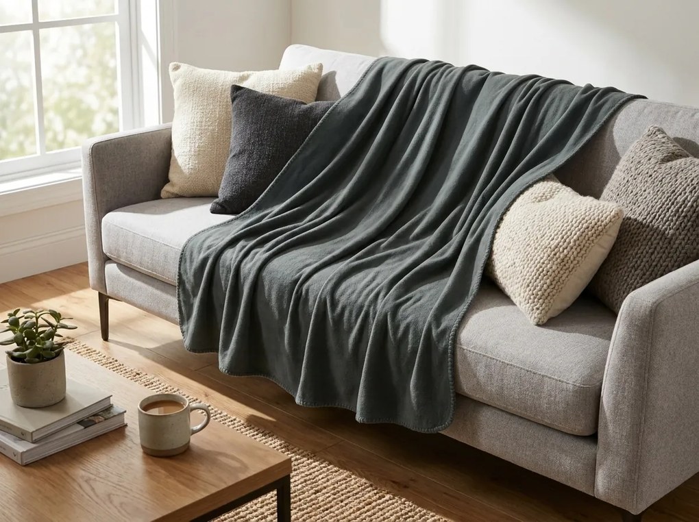 Patura din fleece MELVIRA DUO, verde-gri Dimensiune: 150 x 200 cm