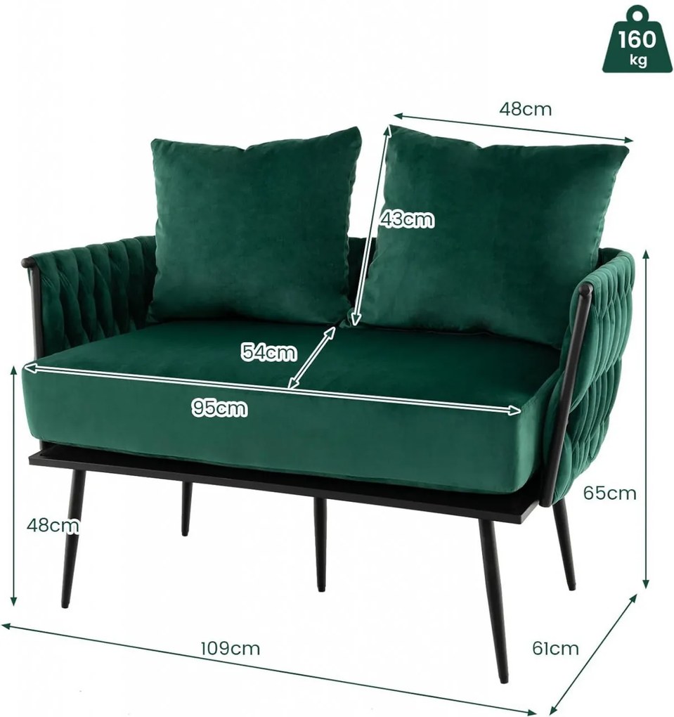 CAV1 - Canapea dubla 109 cm, bancuta, divan, fotoliu, sofa, bancheta, banca living, dormitor, hol - Verde - Negru