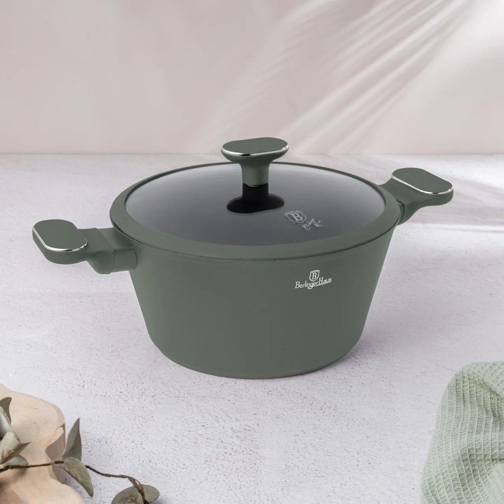 Oala aniaderenta cu interior titan 24 cm Green Matte Collection Berlinger Haus BH 8201