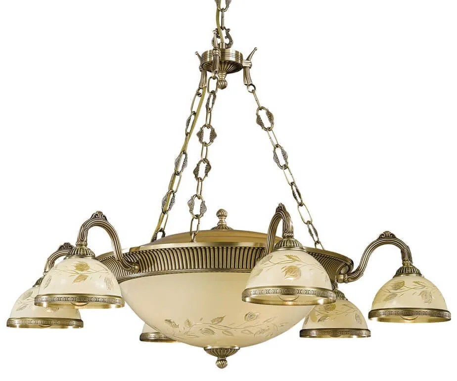 Candelabru cu 6 brate din alama cu sticla decorata design italian 6208