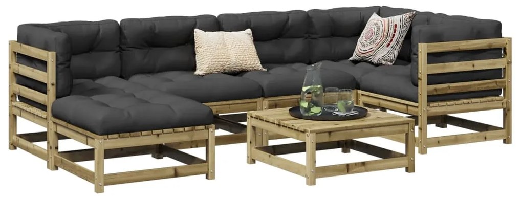 vidaXL Set canapele grădină cu perne, 7 piese, lemn de pin tratat