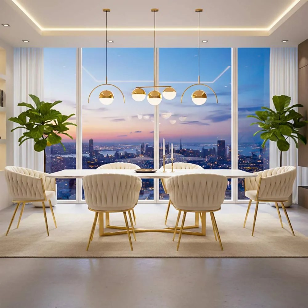 Scaun dining din catifea cu cadru metalic auriu BUC 261 crem