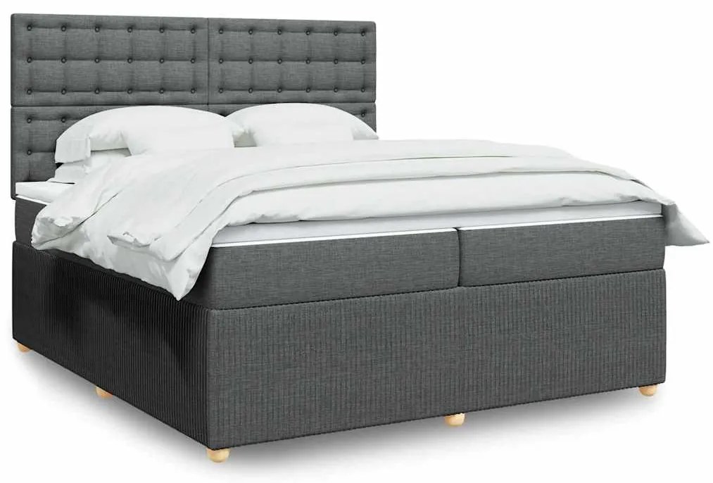 vidaXL Pat box spring cu saltea, gri închis, 200x200 cm, textil