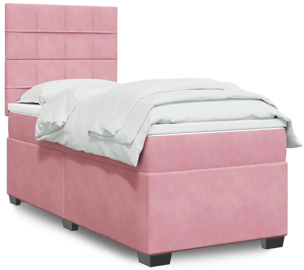 vidaXL Pat box spring cu saltea, roz, 80x200 cm, catifea