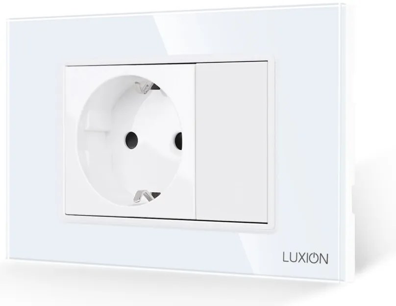 Priza Simpla si 1 Tasta Falsa cu Rama din Sticla LUXION, Standard Italian, 3M