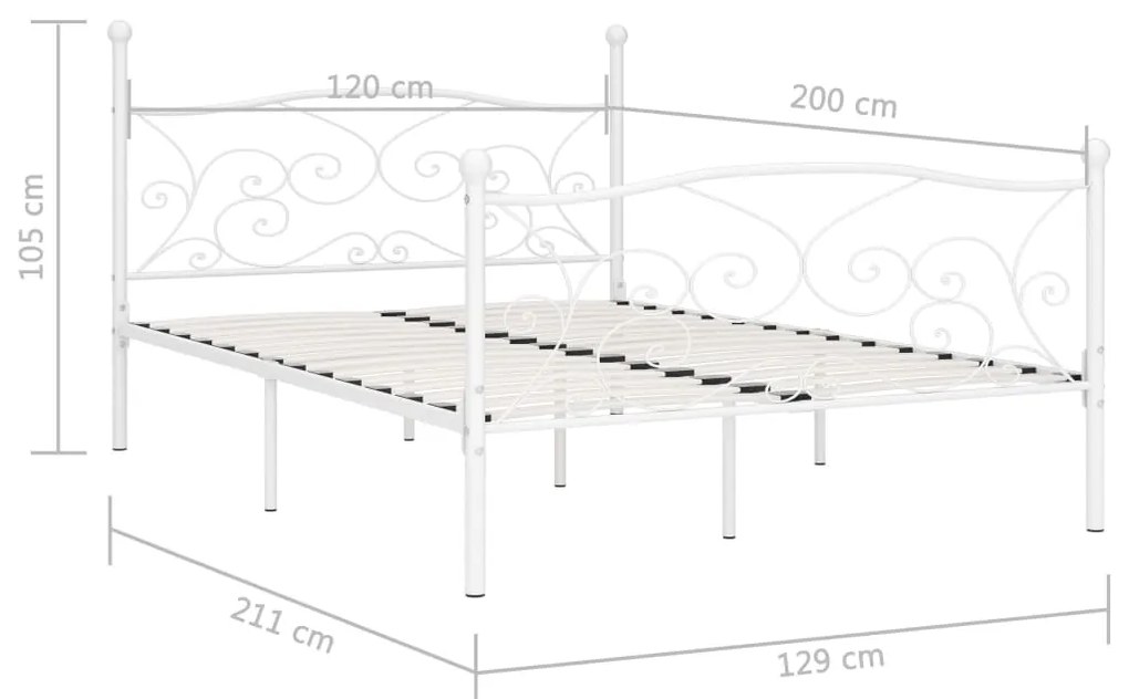 Cadru de pat cu baza din sipci, alb, 120 x 200 cm, metal Alb, 120 x 200 cm