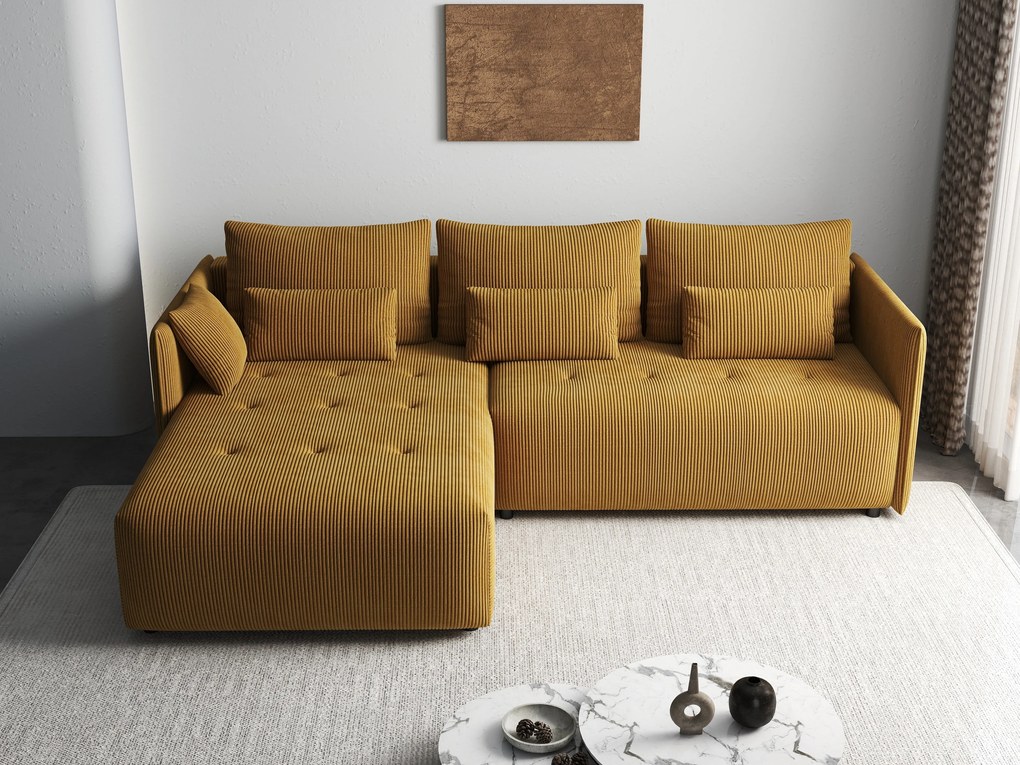 Colțar extensibil dumonde cu ladă de depozitare si sezut confortabil din spuma high-density, Malta Zoom Mustar II 235x185 cm