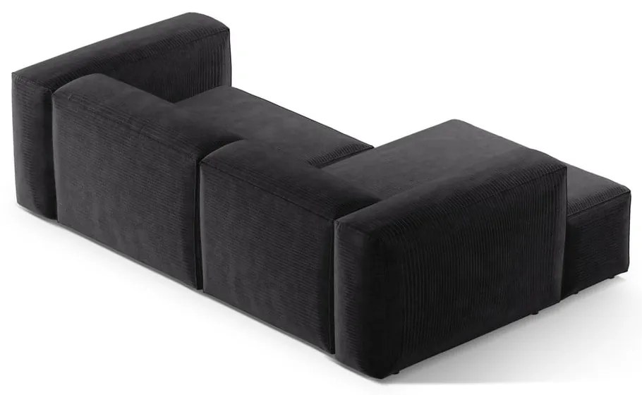 Colțar gri închis cu tapițerie din catifea reiată (cu colț pe partea stângă/cu șezlong) Bergamo – Cosmopolitan Design