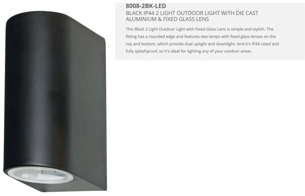 Aplica perete exterior IP44 Up and Down 8008-2BK-LED SRT