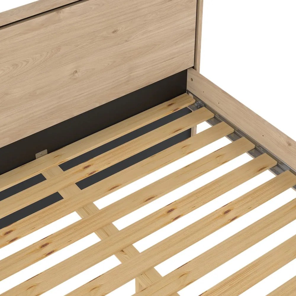 Pat matrimonial în culoare naturală cu aspect de lemn de stejar cu somieră 140x200 cm Ry – Tvilum