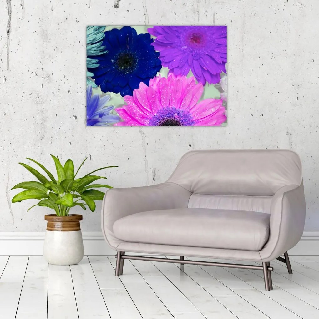 Tablou pe sticlă cu flori colorate (70x50 cm)