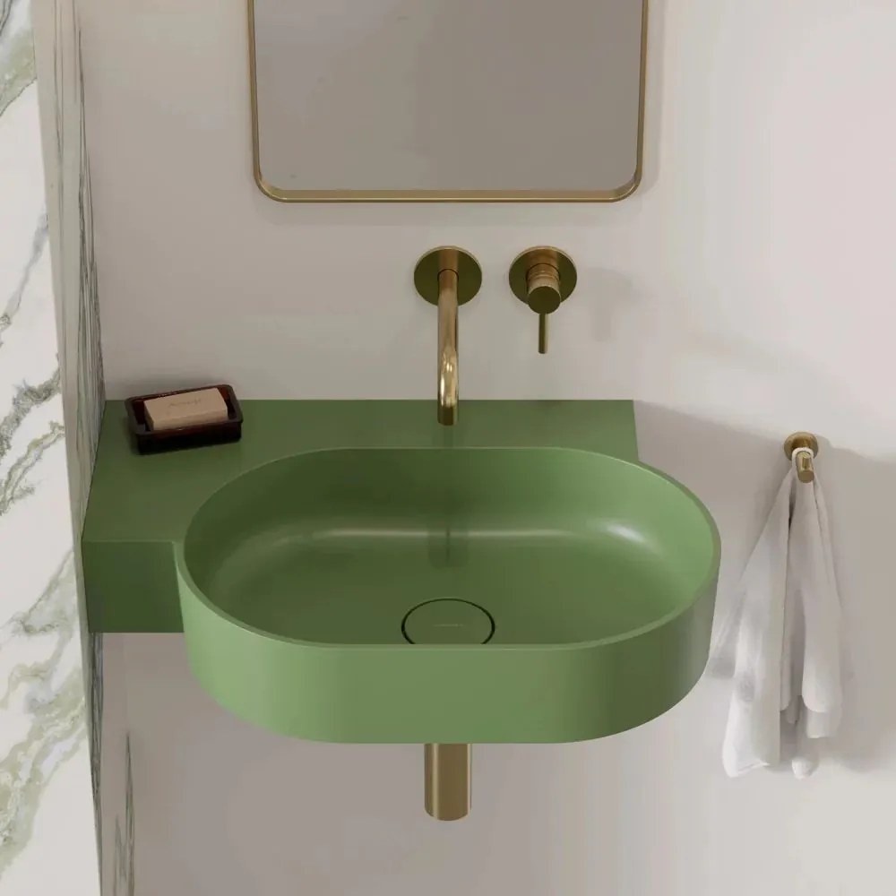 Lavoar suspendat Omnires Ovo M+ finisaj verde mat 64.5 cm stanga