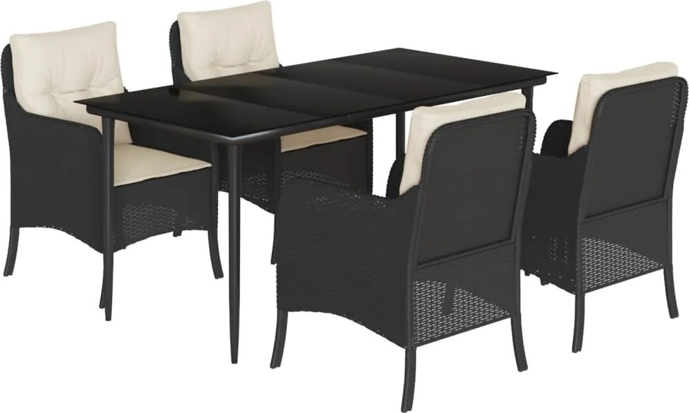 vidaXL Set mobilier de grădină cu perne, 5 piese, negru, poliratan
