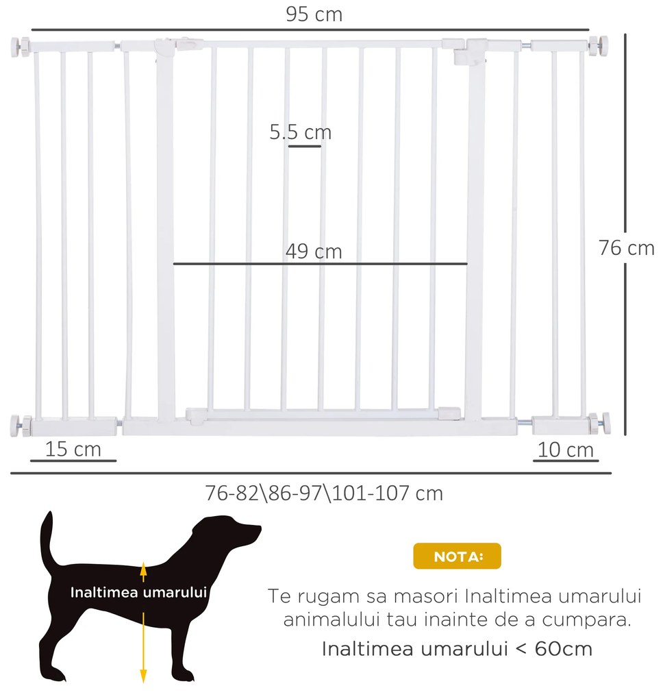 PawHut Barieră de Protecție Extensibilă pentru Câini, din Metal, 76-107x76 cm, Alb | Aosom Romania