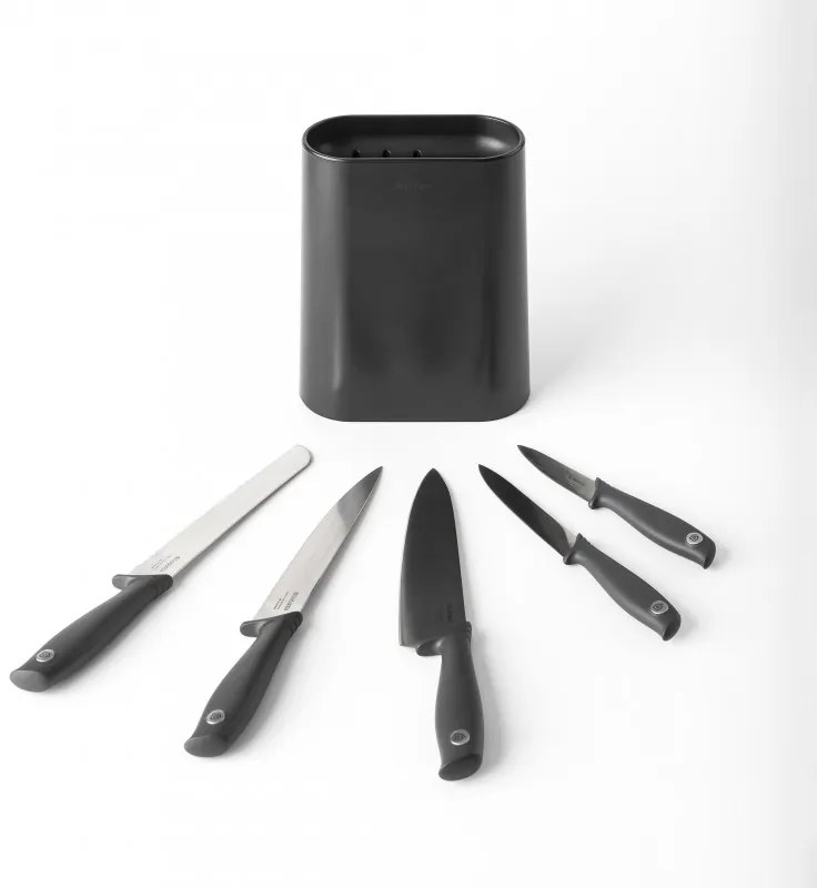 Set 5 cutite Brabantia Tasty+ 1001177, Otel calit, Rezistent la zgarieturi si coroziune, Gri inchis