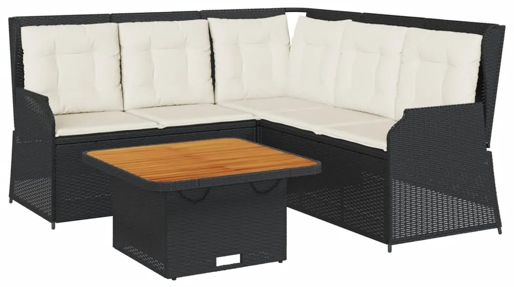 3262145 vidaXL Set mobilier relaxare grădină 4 piese cu perne poliratan negru