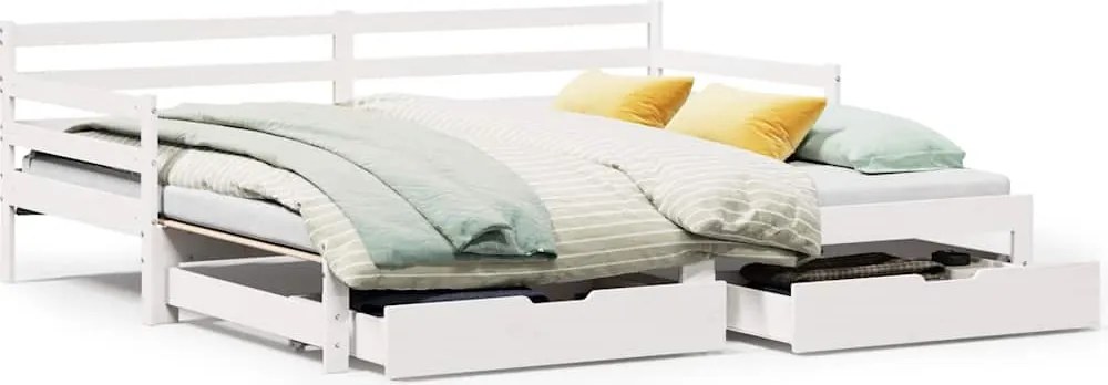 vidaXL Pat de zi cu extensie și sertare fără saltea, alb, 90x190 cm