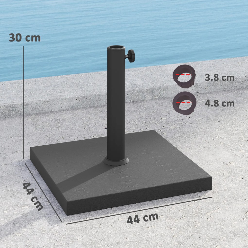 Outsunny Bază Pătrată pentru Umbrelă de Soare, Potrivită pentru Stâlpi de 38 mm sau 48 mm, 44x44x30 cm, Negru | Aosom Romania
