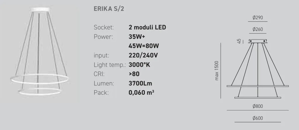 Lustra LED circulara cu 2 inele 80/60cm ERIKA