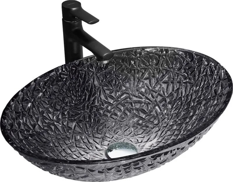 Mexen Goa chiuvetă de sticlă pe blat 50 x 36 cm, neagră - 24085070