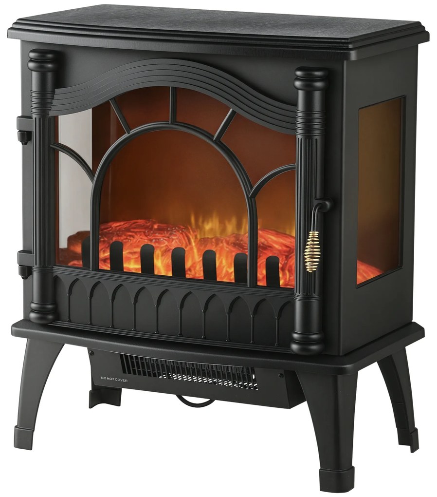 HOMCOM Șemineu Electric 1000W/2000W cu Temperatură Reglabilă Protecție la Supraincălzire 55x31x58 cm Negru | Aosom Romania