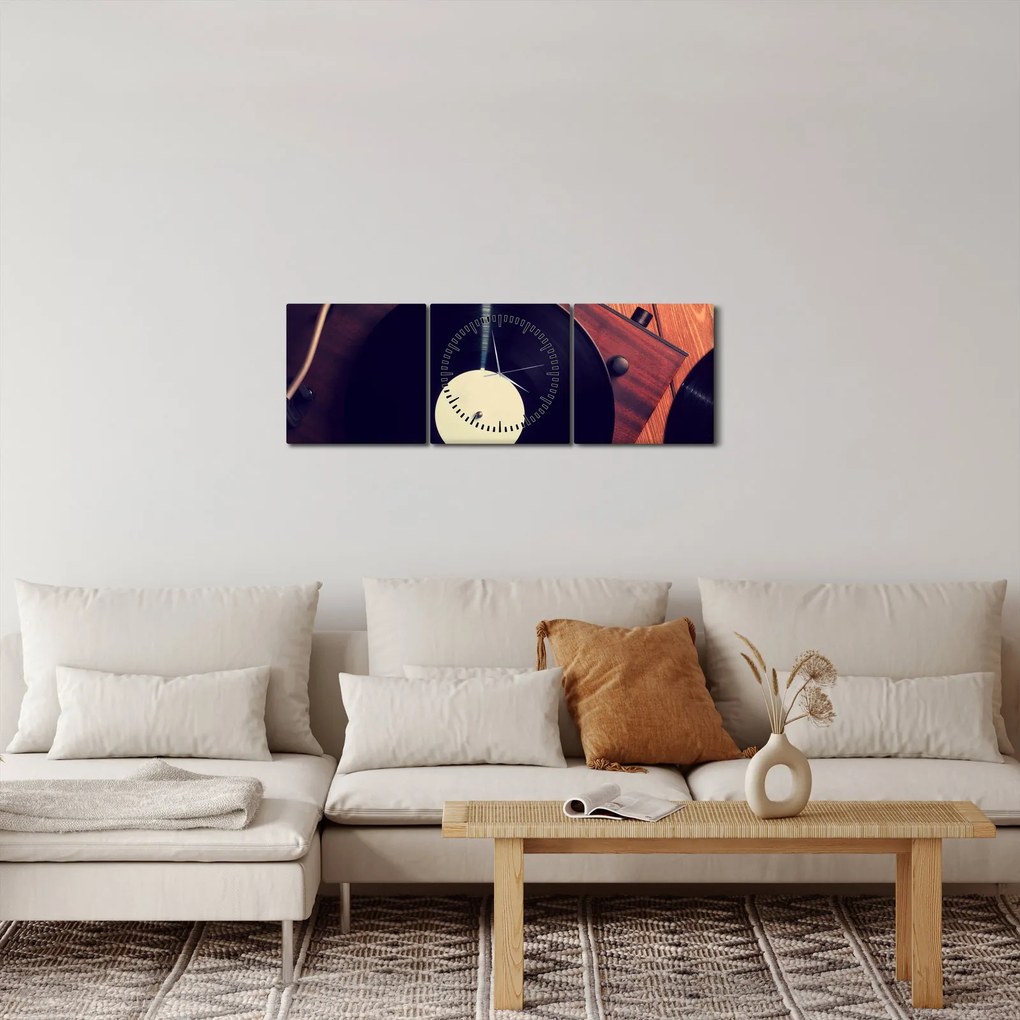 Tablou - Discuri de gramafon (cu ceas) (90x30 cm)