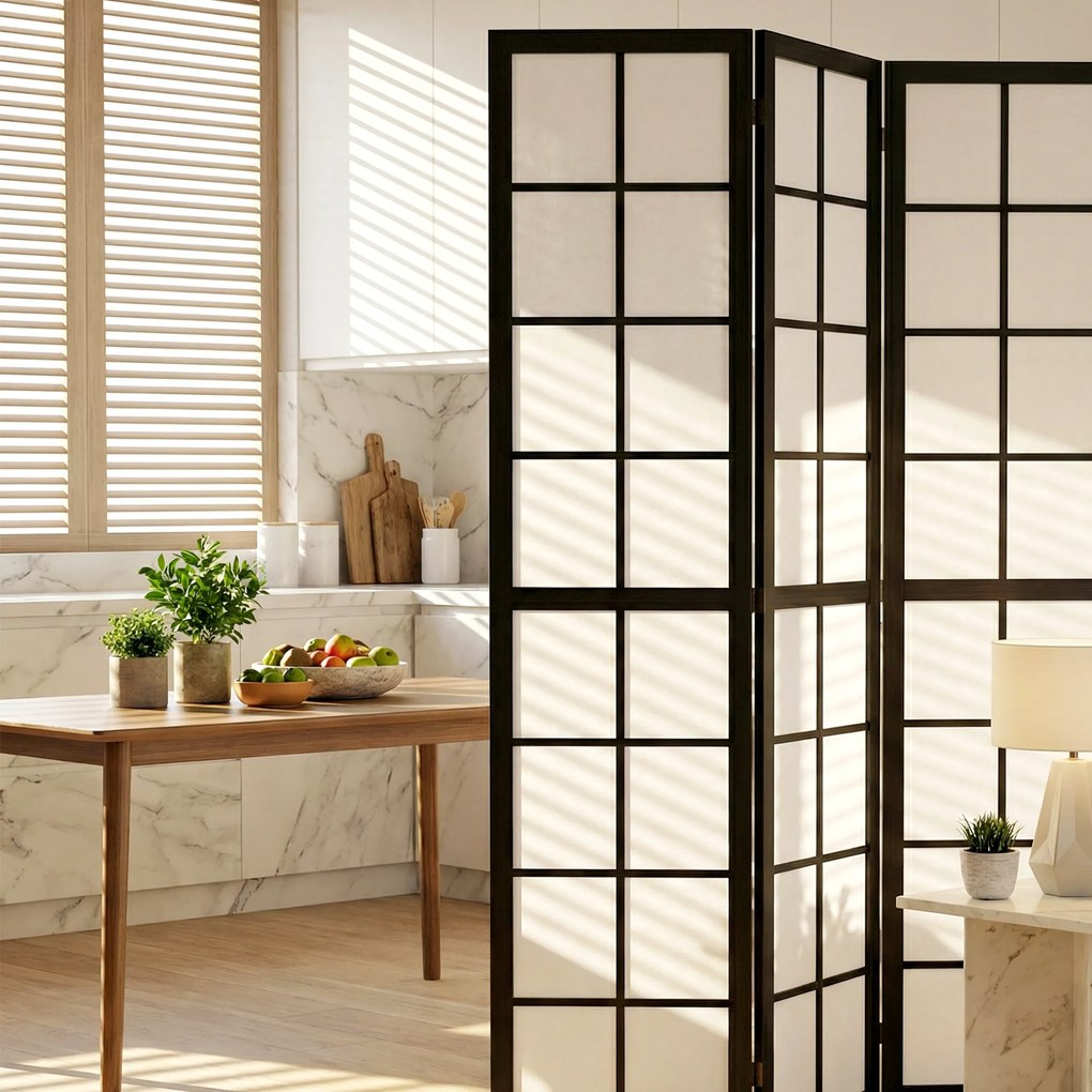 HOMCOM Paravan de Interior Pliabil cu 4 Panouri din Lemn și Material Nețesut, 160x170 cm, Negru și Alb | Aosom Romania