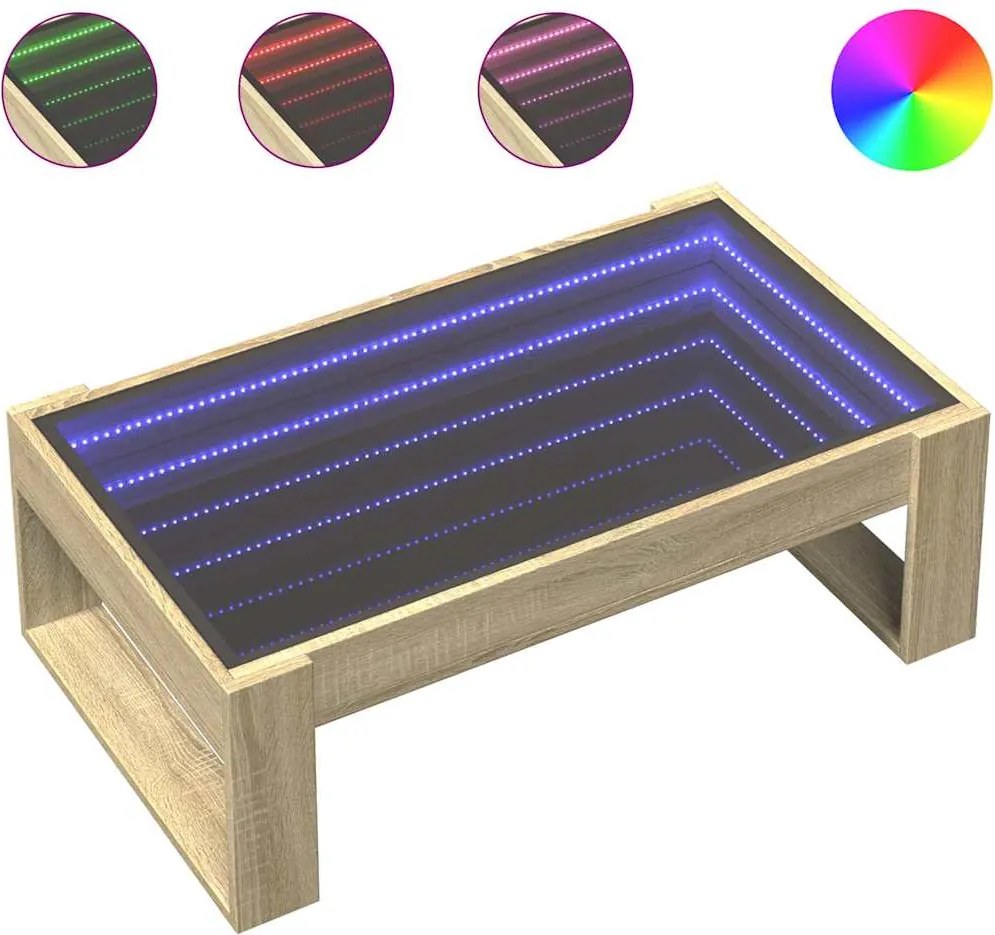 vidaXL Măsuță de cafea cu LED infinity, stejar sonoma, 90x53x30 cm