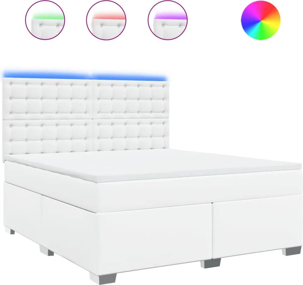 vidaXL Pat box spring cu saltea, alb, 180x200 cm, piele ecologică