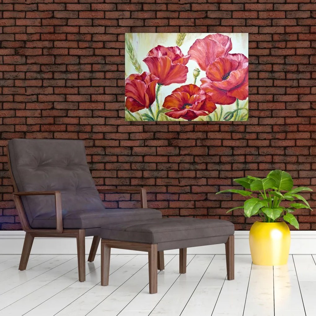 Tablou pe sticlă - Mac - flori (70x50 cm)